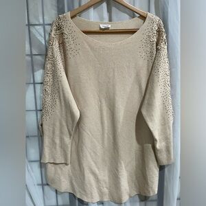 SIREN LILY Beige Embellished RHINESTONES LACE SHOULDER Sleeve TOP SIZE 3X